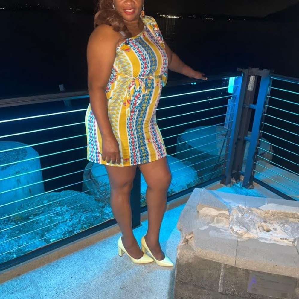Yellow and Blue One Shoulder Sheath Mini Dress size large